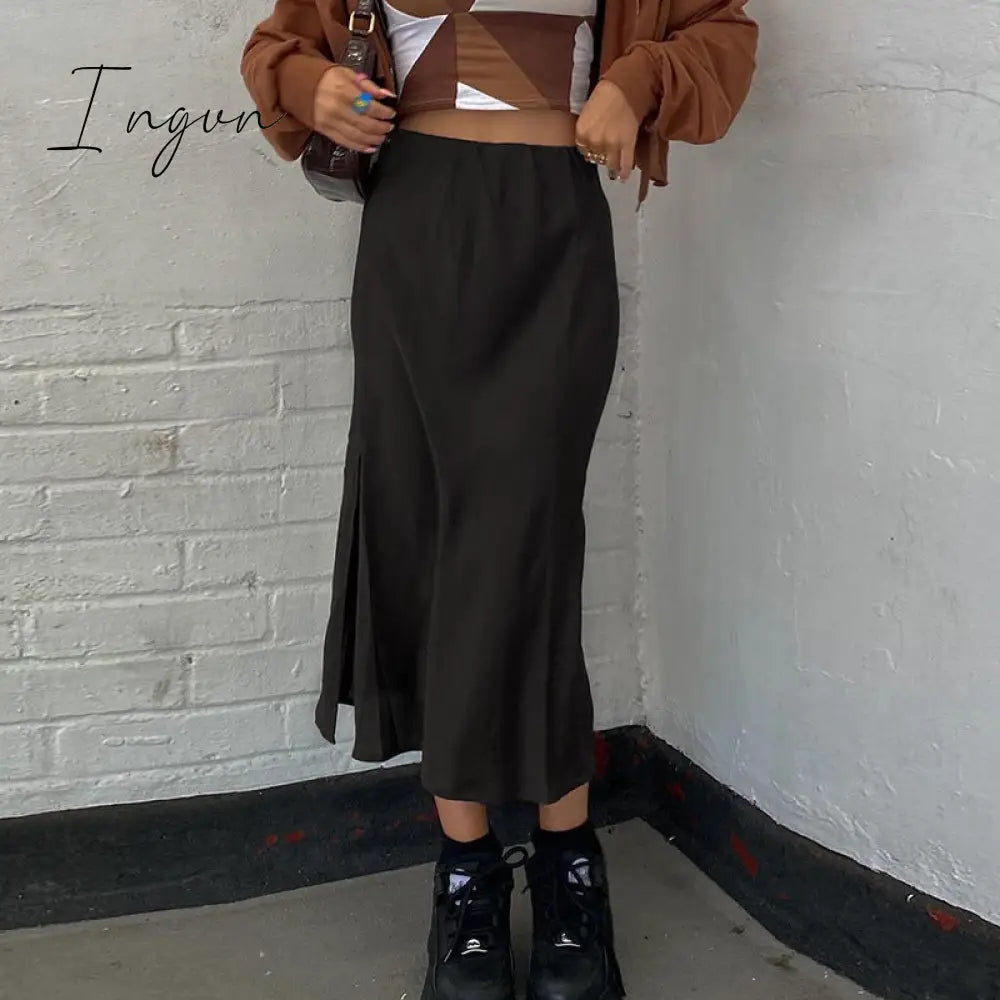 Ingvn - Autumn Fairy Grunge Long Tulle Skirts Women Kawaii Plaid Black Skirt Harajuku Low waisted Skirt Korean Fashion