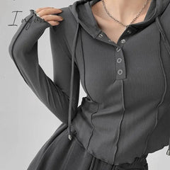 Ingvn - Crop Tops 2023 Fashion T-shirts for Women Hooded Sweatshirt Long Sleeve Tees Y2k Clothes Korean Casual Woman Tshirts Ropa Mujer