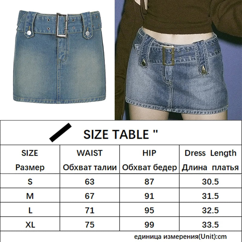 Women'S Jeans Skirt Y2K Belt Mini Denim Skirt Korean Low Waist Straight Short Skirt Summer Harajuku Sexy Vintage