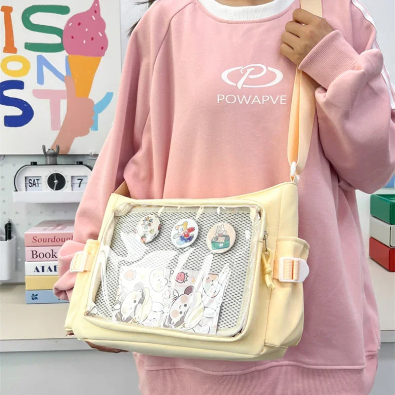 Ingvn  Candy Colour Cute Shoulder Bag Anime Expo Transparent Badge Display Messenger Bag Women Doll Itabag Crossbody Bag