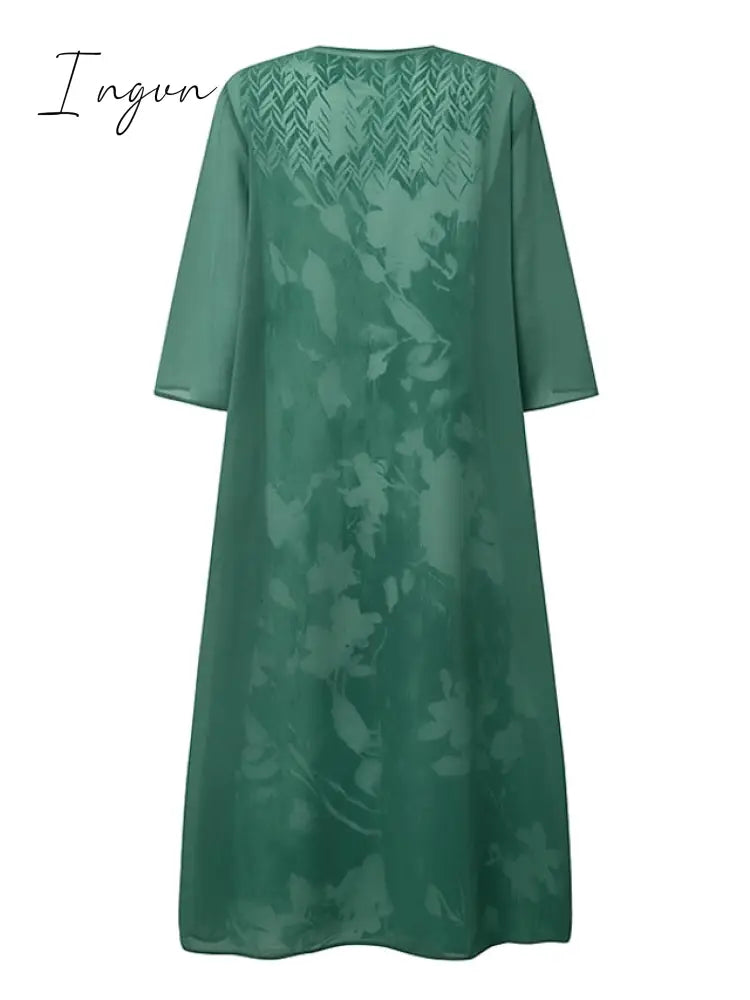 Ingvn - Women‘s Dress Set Two Piece Dress Midi Dress Green Blue Gray Half Sleeve Floral Print Summer Spring U Neck Casual 2023 S M L XL XXL 3XL