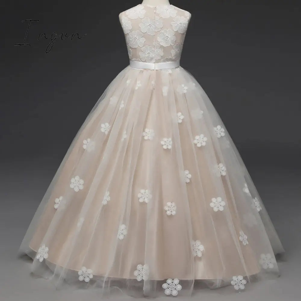 Ingvn - Red Girl Lace Embroidery Christmas Birthday Party Dress Flower Wedding Gown Formal Kids Dresses For Girls Teen Clothes 6 14 Yrs
