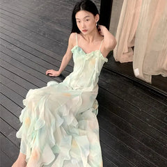 French Style A- Line Dress Slimming Beach Vacation Halter Long Skirt Summer Wear Sleeveless Design Sensation Women's Clothing