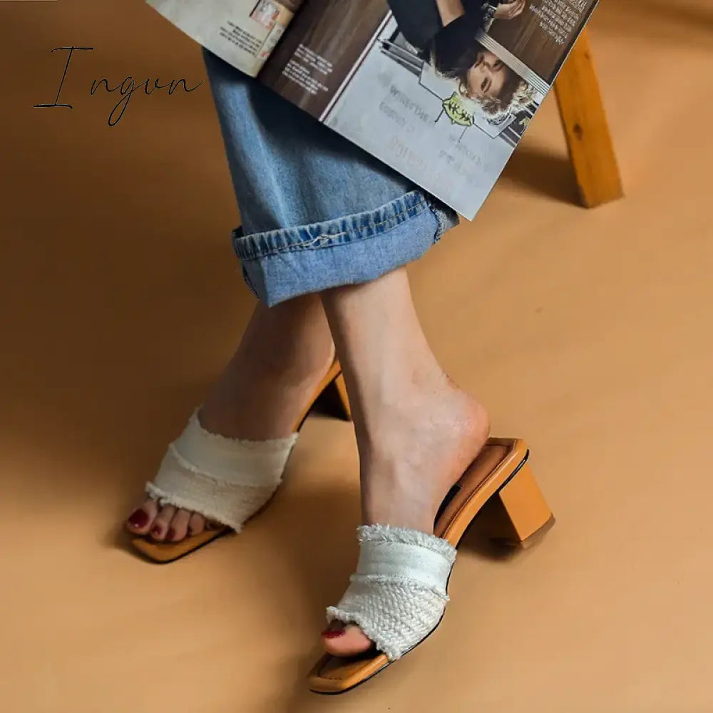 Women Open Toe High Heel Slippers Retro Chunky Heel Platform Slides New Summer Breathe Comfort Sandals zapatillas