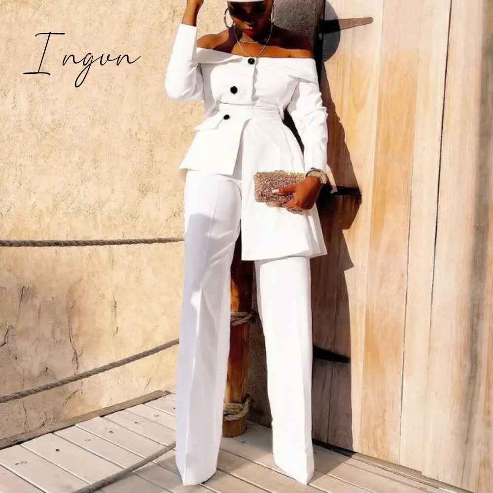 Ingvn - Women Fashion Trends Women's Suit Pantsuit African Long-sleeved Coat + Trousers Two-piece Spring/fall New Solid Color Business Suit