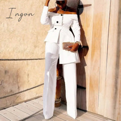 Ingvn - Women Fashion Trends Women's Suit Pantsuit African Long-sleeved Coat + Trousers Two-piece Spring/fall New Solid Color Business Suit