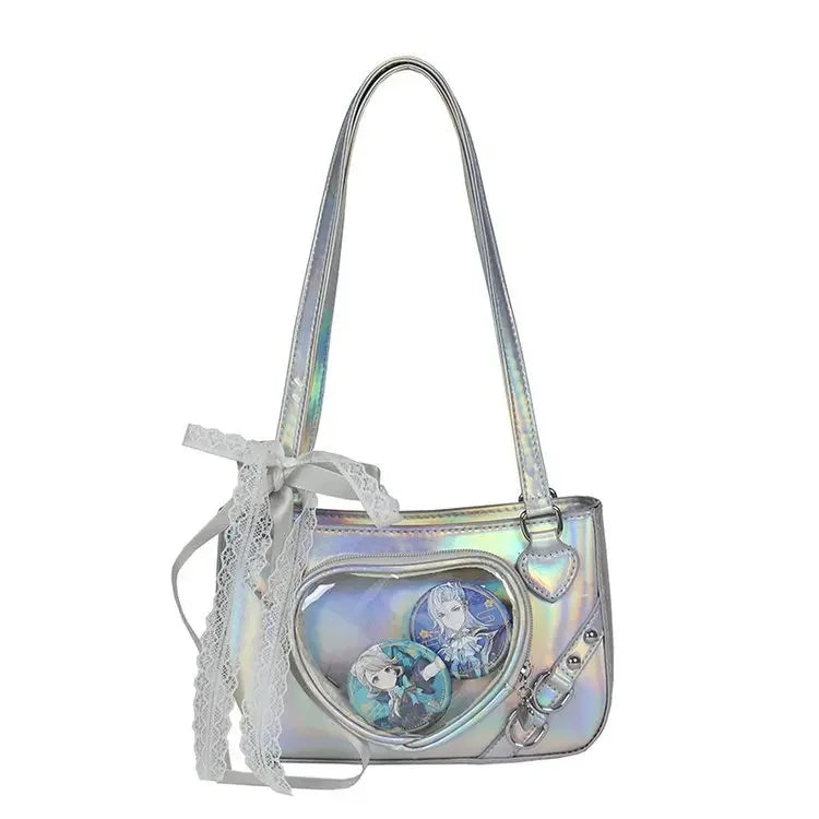 Ingvn  Lace Handbags for Women Lolita Jk Transparent Y2k Fashion Shoulder Bag Square Japanese Style Casual Leather Ladies Love Bag
