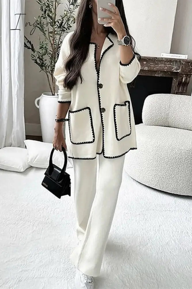 Ingvn - Casual Solid Patchwork Frenulum Long Sleeve Two Pieces