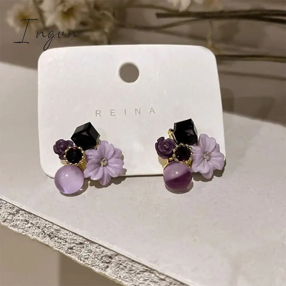 Korean Trendy Cute Opal Crystal Flower Earrings for Women S925 Silver Needle Studs Sweet Elegant Party Jewelry Girlfriend Gifts