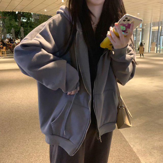 Autumn Winter Girl Korean Version Oversized Hoodies Street Style Letter Embroidery Sweatshirt Fleece Thick Pullover Tops Femmes