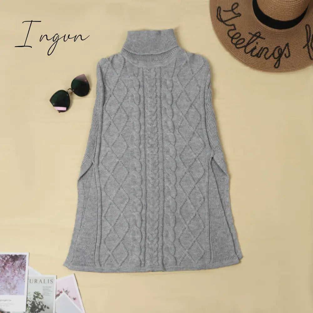 Ingvn -  High Neck Loose Cable Knit Pattern Stitching Sweater(7 Colors)