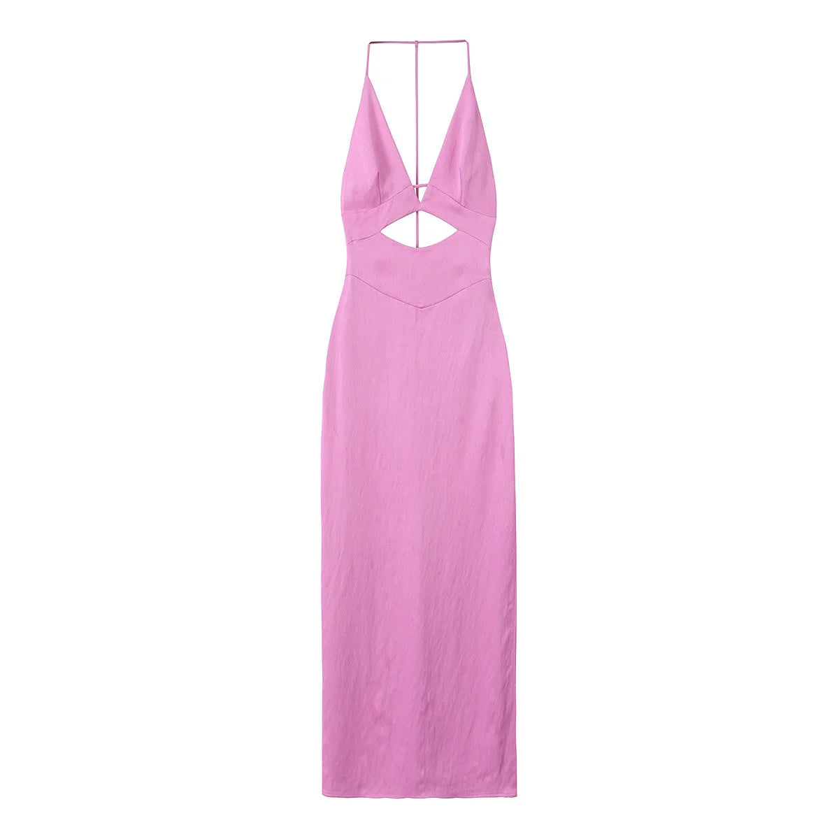 Summer Women Side Slit Front Hollow Out Satin Halter Long Dresses Sexy Backless Party Vestidos