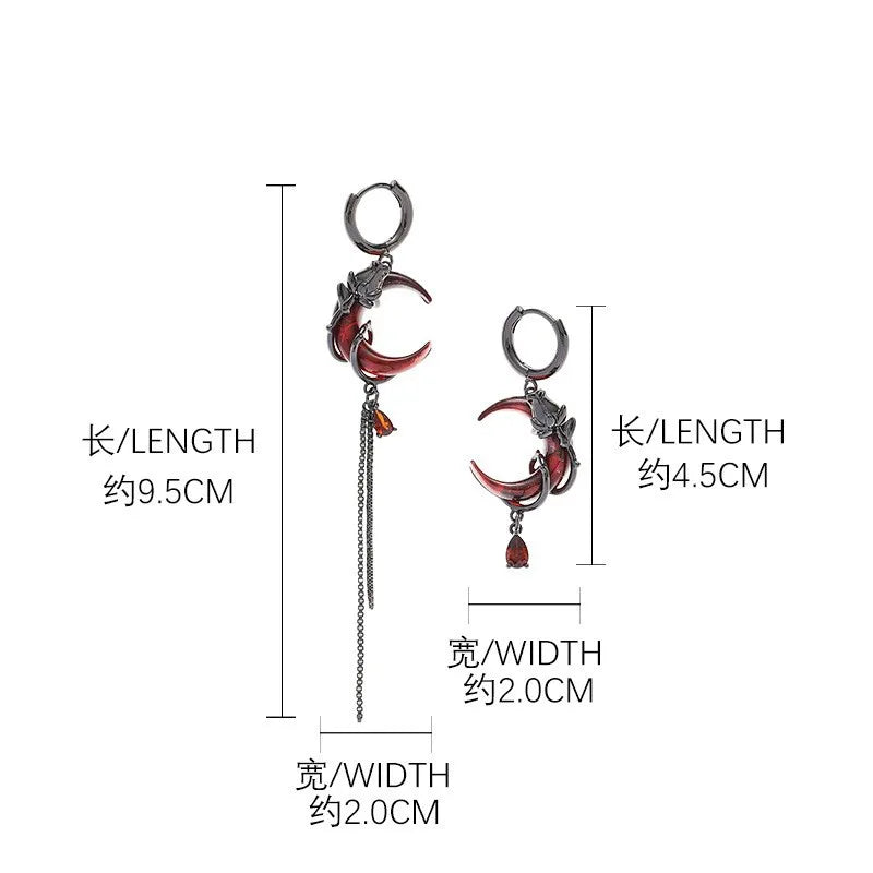 INGVN  2024 New Rose Crescent Set Asymmetrical Earrings For Women's Goth Jewelry Party Gifts
