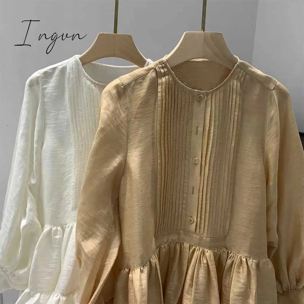 Ingvn - pleating women dress long sleeve spring autumn dress fashion ladies dress pockets mini sexy dress women