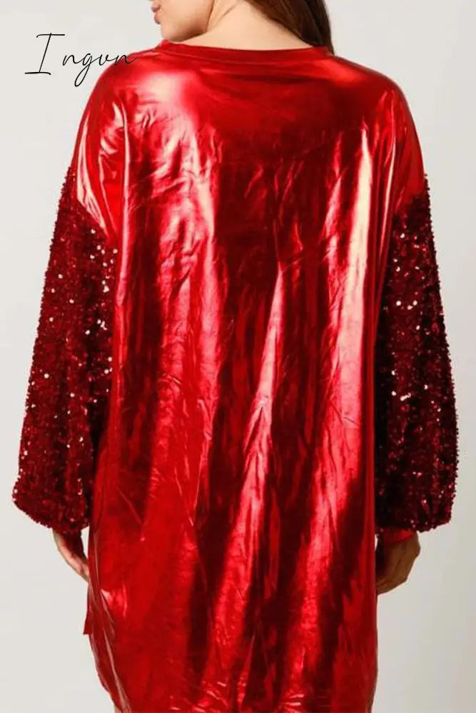Ingvn - Party Solid Sequins O Neck One Step Skirt Dresses