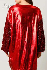 Ingvn - Party Solid Sequins O Neck One Step Skirt Dresses