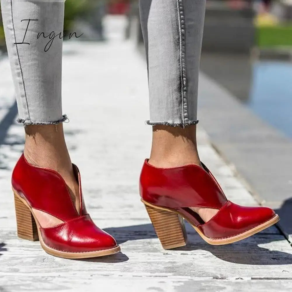 Ingvn - Round Toe Women Chunky Heel Casual Pu Ankle Boots