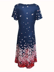 Charming Floral Print V Neck Dress - Flowy & Comfortable Short Sleeve Style - Perfect for Spring & Summer Wardrobe - Womens Casual Clothing