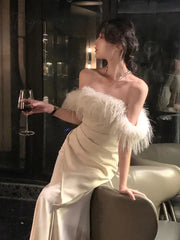 Ingvn - 2023 France Vintage Luxury Wedding Formal Occasion Dresses Women Autumn New Sexy Bodycon Bandage Party Midi Dress Office Lady