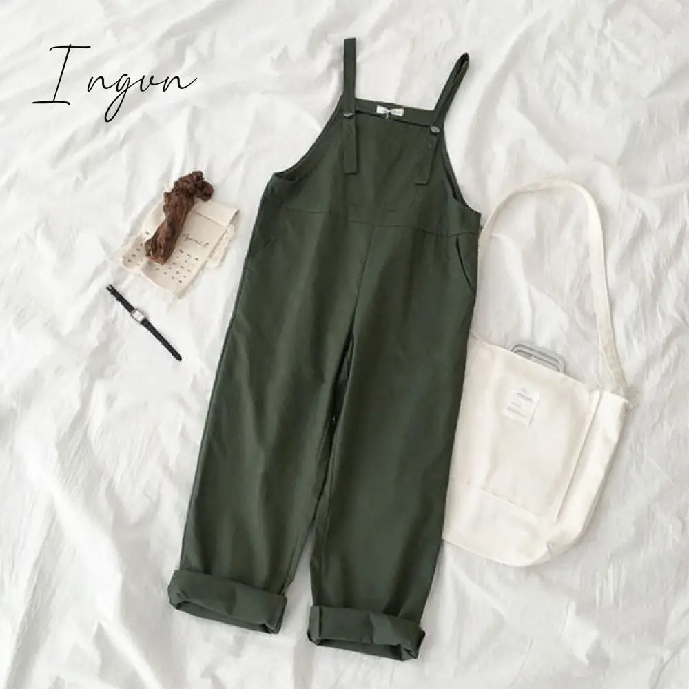 Ingvn - Jumpsuits Women Spring Strap Button Ankle-length Solid Harajuku BF Loose Kawaii Wide-leg Students Womens All-match Trendy Chic