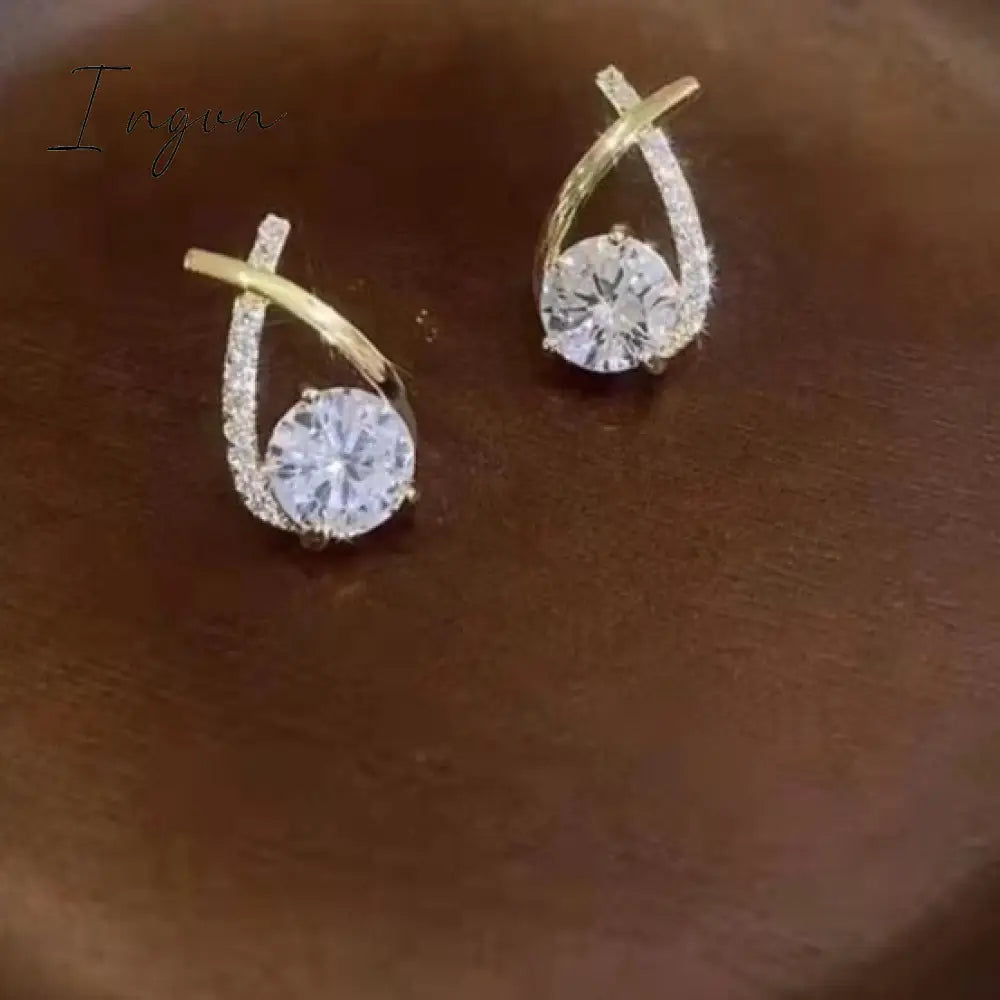 Ingvn - New Heart Zircon Hoop Earrings for Women Gold Plated Stainless Steel Drop Earrings 2023 Trend Luxury Wedding Part Jewelry Gift