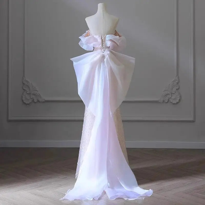High End Heavy Industry Light Wedding Dress, One Shoulder Bridal Temperament, Light Luxury, Niche Fish Tail Engagement Dress,