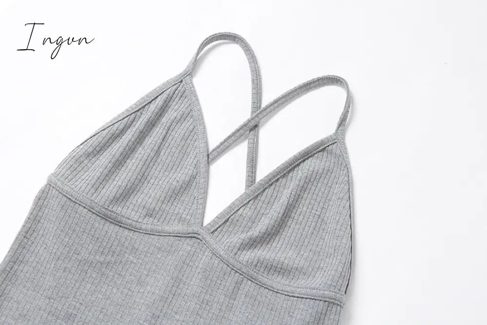 Ingvn - v-neck skinny sexy jumpsuit women summer hollow out partywear halter sleeveless streetwear outfit fitness backless