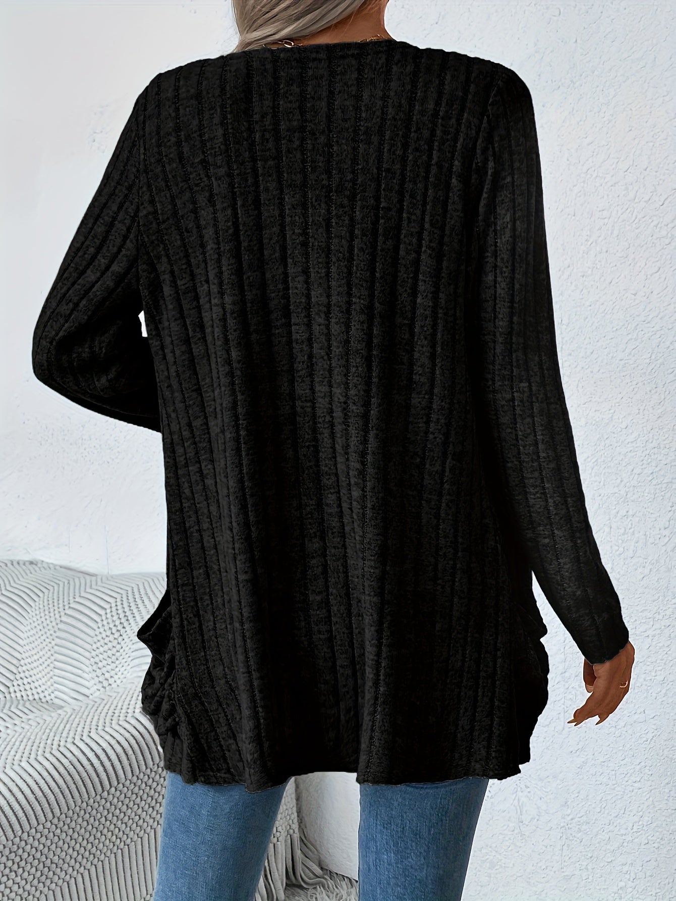 Cozy Ribbed Cardigan - Casual Jackets for Women with Dual Pockets and Long Sleeves for Spring and Fall - Soft, Open Front, and Versatile
