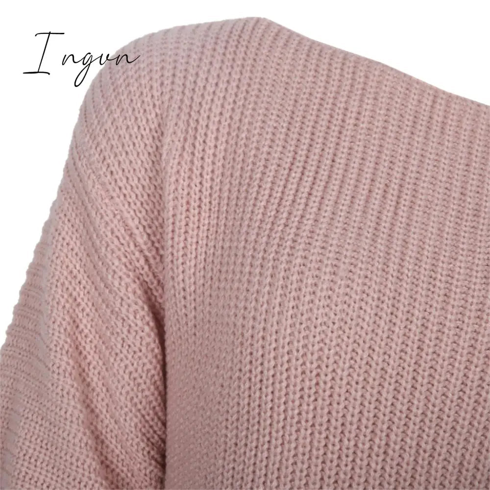 Ingvn - The hottest ladies casual off-shoulder lantern sleeve knitted sweater dress