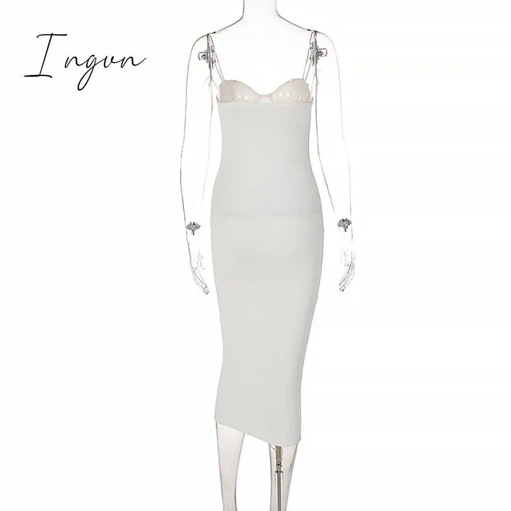 Ingvn - Straps Bodycon Sexy Prom Midi Dress for Women's Summer Elegant Evening Party White Backless Slip Long Dresses Woman Clothes