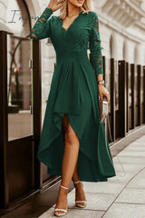 Ingvn - Celebrities Elegant Patchwork Lace Solid Color V Neck A Line Dresses