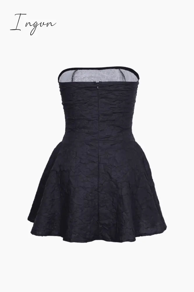 Jacquard Fitted Ruffle Hem Strapless Mini Dress