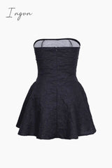 Jacquard Fitted Ruffle Hem Strapless Mini Dress