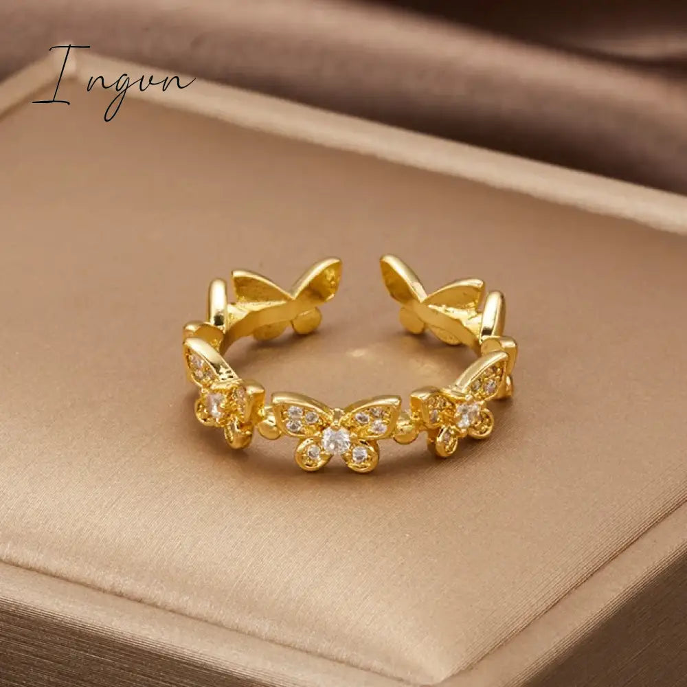 New Fashion Butterfly Rings Shiny Cubic Zirconia Leaves Geometric Adjustable Finger Ring Girls Minimalist Dainty Jewlery Gifts