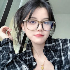 INGVN  Korean Tea Square Glasses Frame Women Lovely Ins No Makeup Plain Glasses Men Eyewear Cute Decorative Computer Glasses