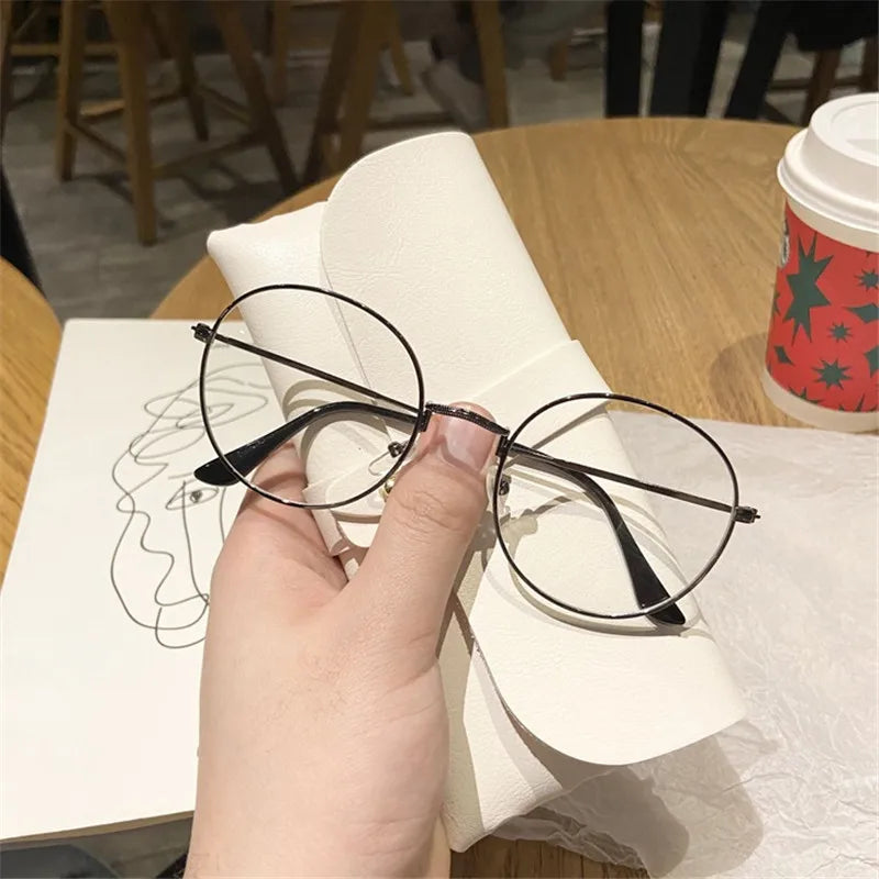 INGVN  Korea Trend Round Glasses Frame Women No Makeup Star Style Glasses Men Contrasting Cute Decorative Glasses