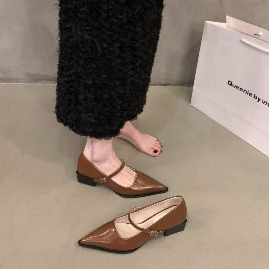 Pointed Elegant Red Mary Jane Single-layer Shoes Women's Shoes New Spring Autumn and Winter Mid-high Heel French Evening Shoes