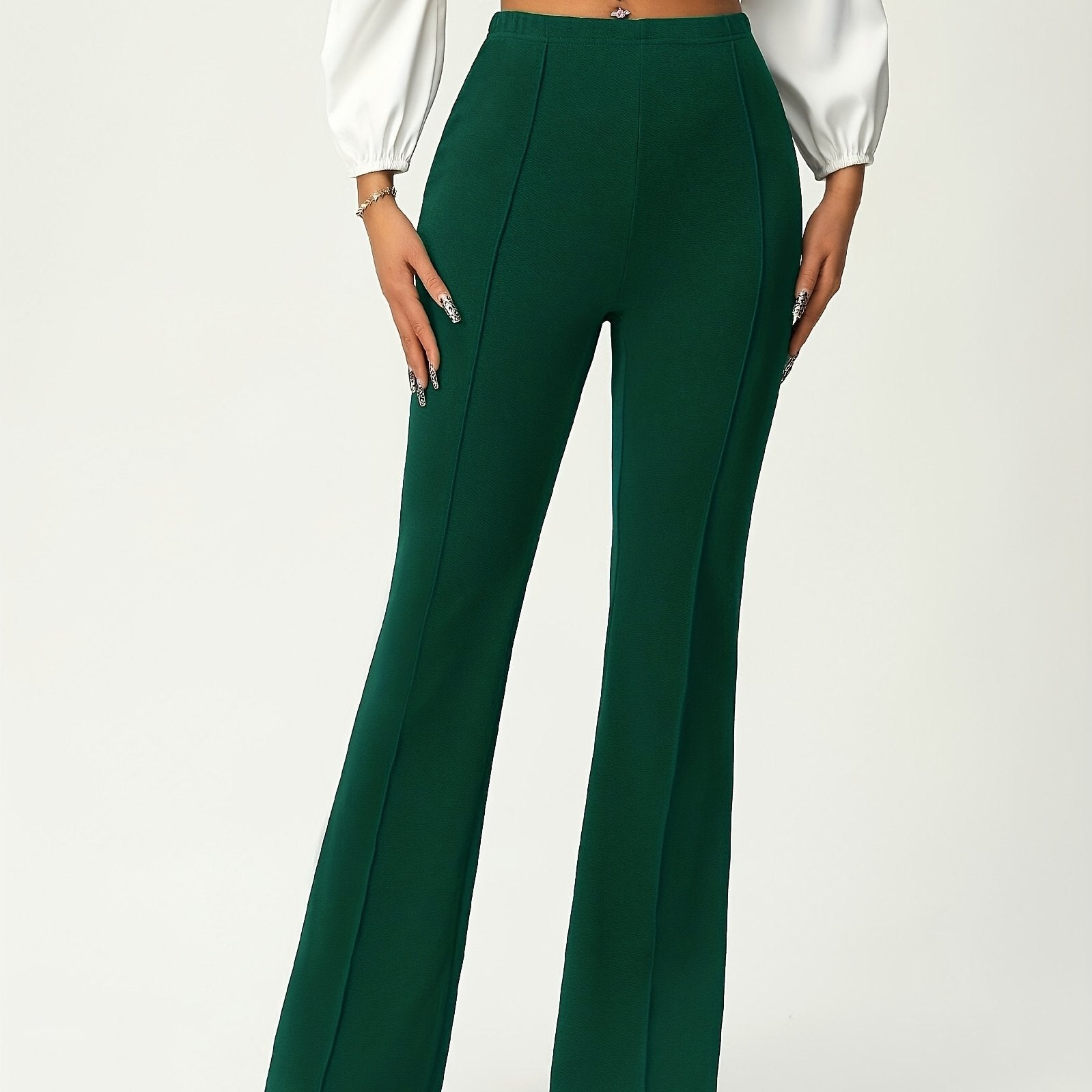 Elegant Women's High Waist Solid Flare Leg Pants for Work & Office, Stretchy and Comfortable