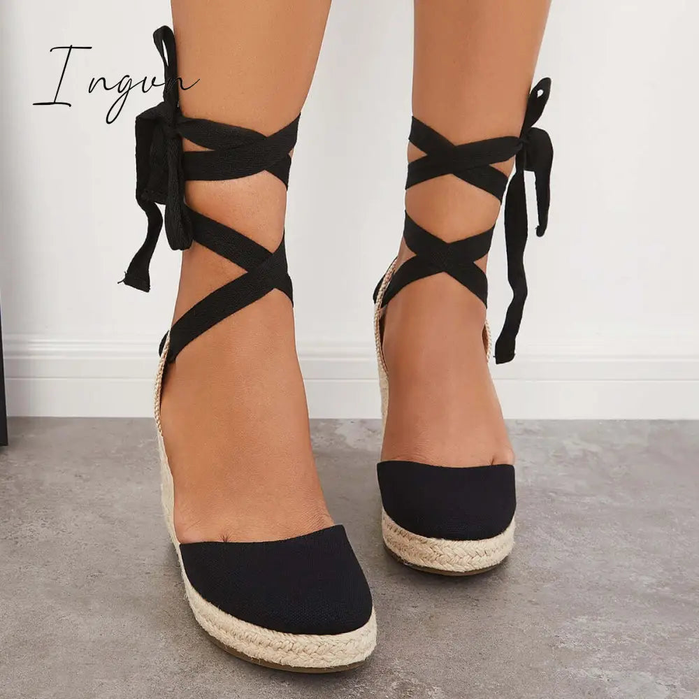 Ingvn - Lace up Espadrille Wedges Platform Heel Singback Sandals