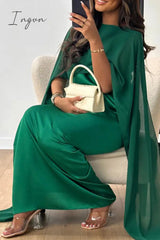 Ingvn - Elegant Solid Patchwork Zipper O Neck Long Dress Dresses