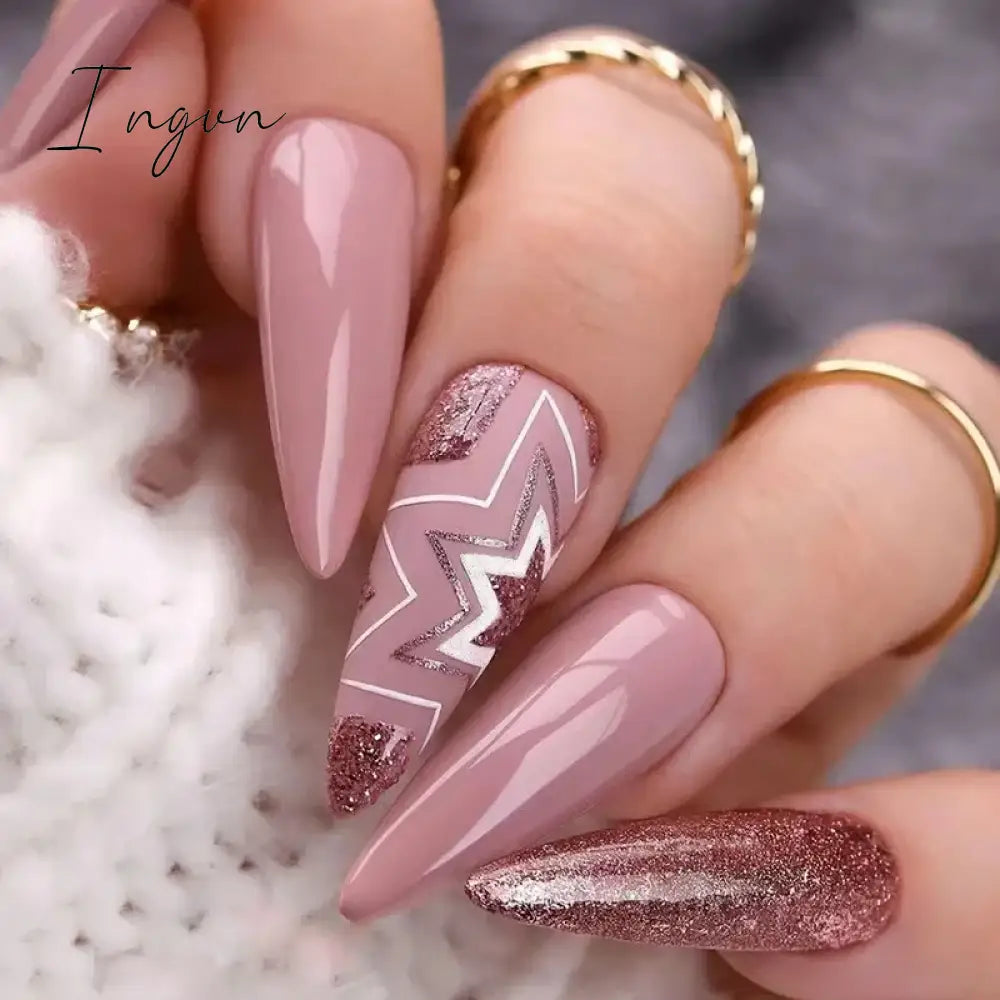 24Pcs 3D Long Almond False Nails Red Nude Ballet Stiletto Wearable Fake Nails MilkTea Color Jelly Full Cover Press On Nail Tips