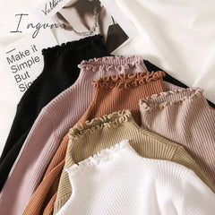 Ingvn - Turtleneck Ruched Women Sweater High Elastic Solid Fall Winter Fashion Sweater Women Slim Sexy Knitted Pullovers Pink White