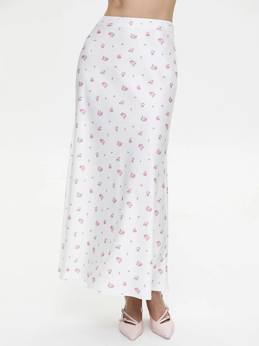2025 Summer Floral Printed Pink Long Skirt For Women Casual High Waist Slim Elegant Party Maxi Skirt Female Stain Dress Clothes
