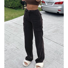 Rockmore Brown Vintage Baggy Jeans Women 90s Streetwear Pockets Wide Leg Cargo Pants Low Waist Straight Denim Trousers