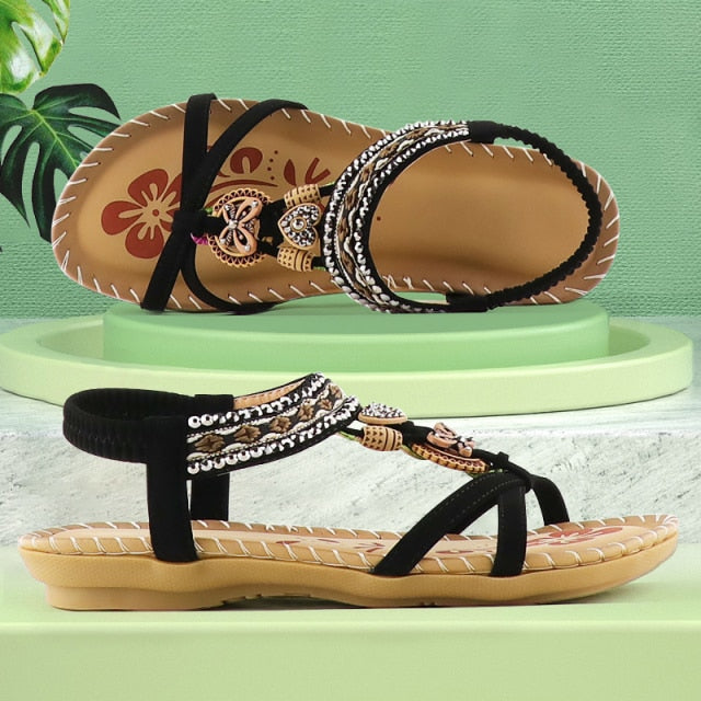 Sandals Women Summer 2026 luxury crystal ladies Open toe Walking shoes printing Soft Elastic Band outdoor Holiday dress shoes
