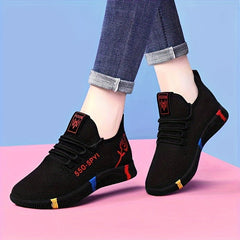 Stylish Comfort Sneakers - Women's Breathable Athletic Shoes for Casual Running, Fashion Flat Heel with Colorful Design, Soft Sole, Lightweight, and Slip-Resistant Outsole