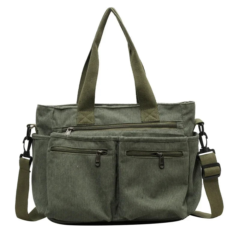 Ingvn  Large Capacity Corduroy Women Tote Bag Classic Korea Style Elegant Shoulder Bag Traveling Multilayer Thick Classy Crossbody Bag
