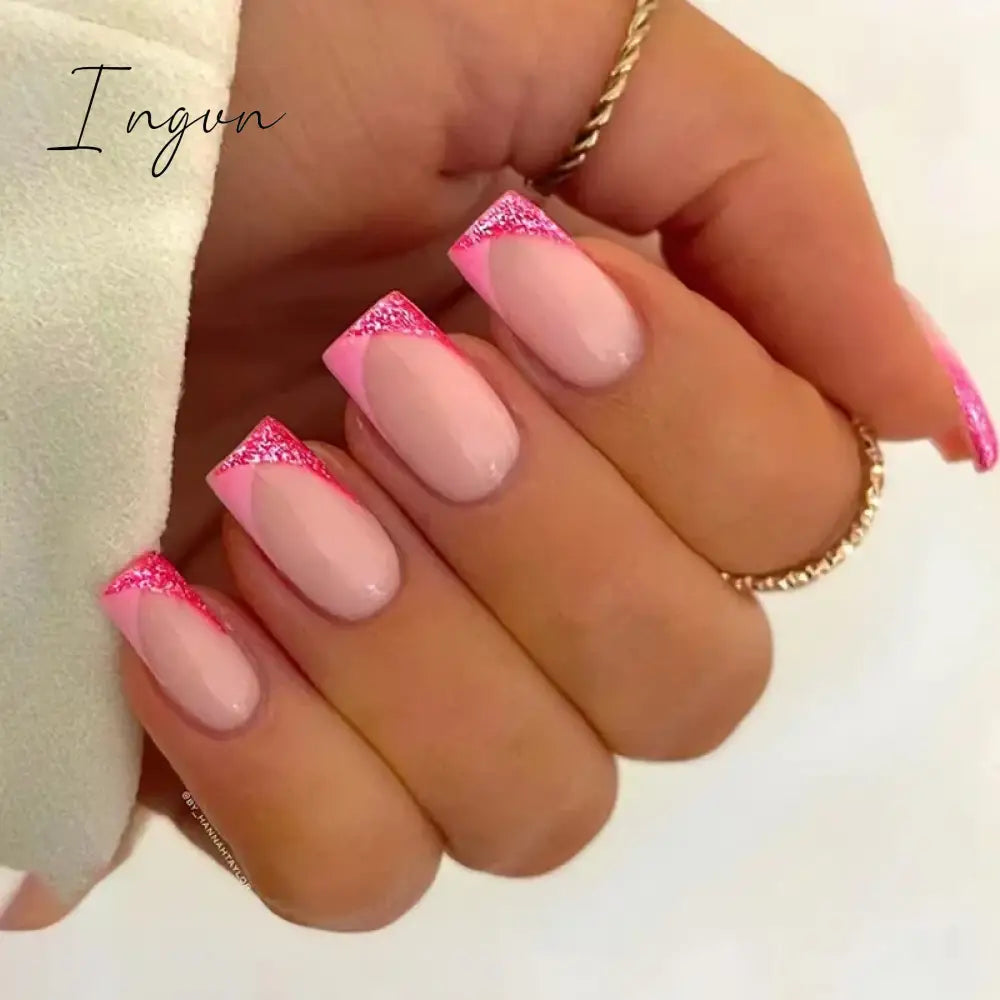 24Pcs French Tip  Press on Nails Short Coffin False Nails Simple Wearable Fake Nails Frosted Full Cover Press on Nail Tips Art