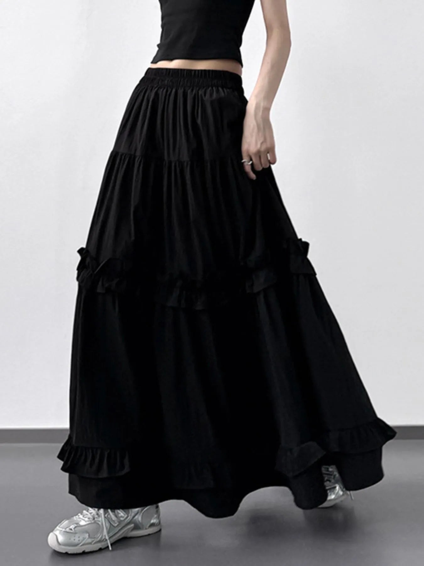 Elastic Waist Ruffle Maxi Skirt