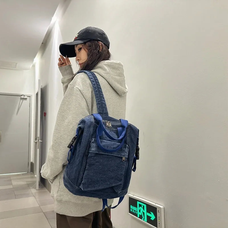 Ingvn  Denim Zipper Ladies Backpacks Large Capacity Bags for Women Casual Versatile Free Shipping Mochilas Para Mujer